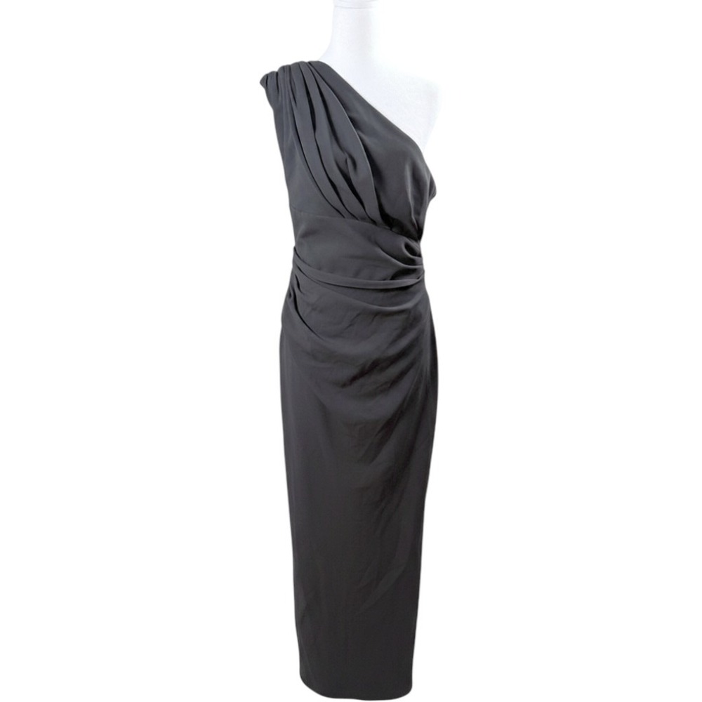 Vince Camuto NWOT Gown Women 12 Black One Shoulder Draped Side Slit Formal Dress